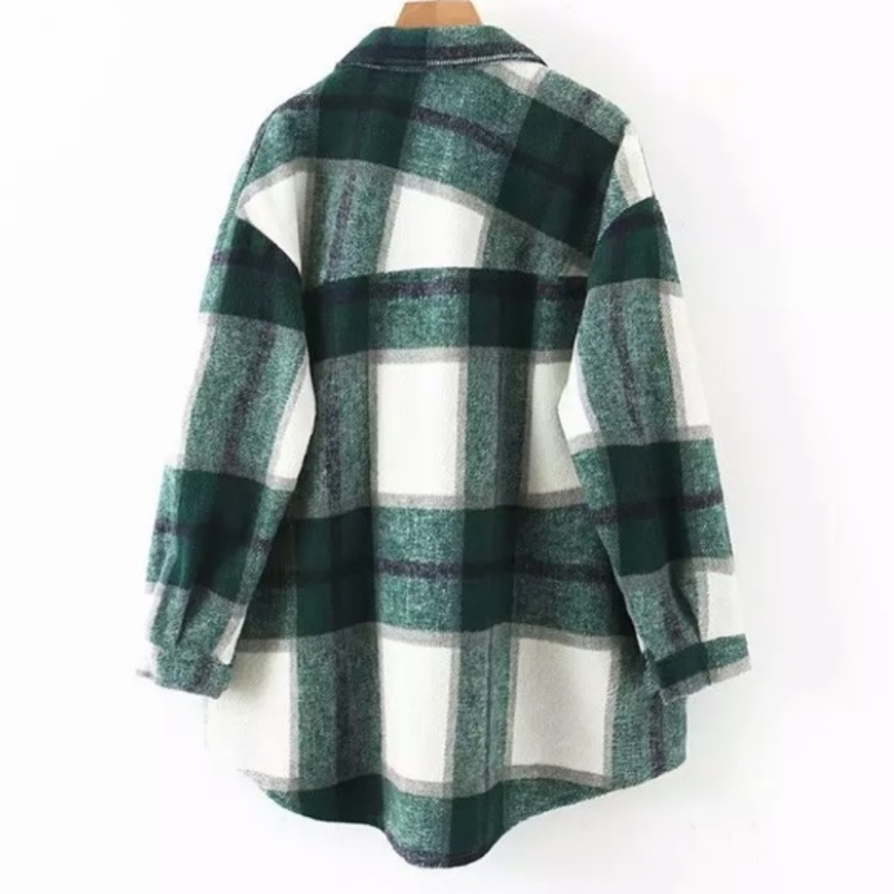 SOLD OUT Green Plaid Oversized Flannel Shacket Shirt Jacket - Picture 6 of 15
